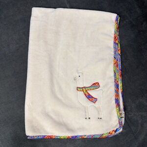 Maison Chic Cream Fuzzy Llama Baby Blanket With Multi Colored Trim